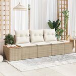 Ensemble de Canapés de Jardin 3 Pièces avec Coussins Beige Poly Rattan Acacia
