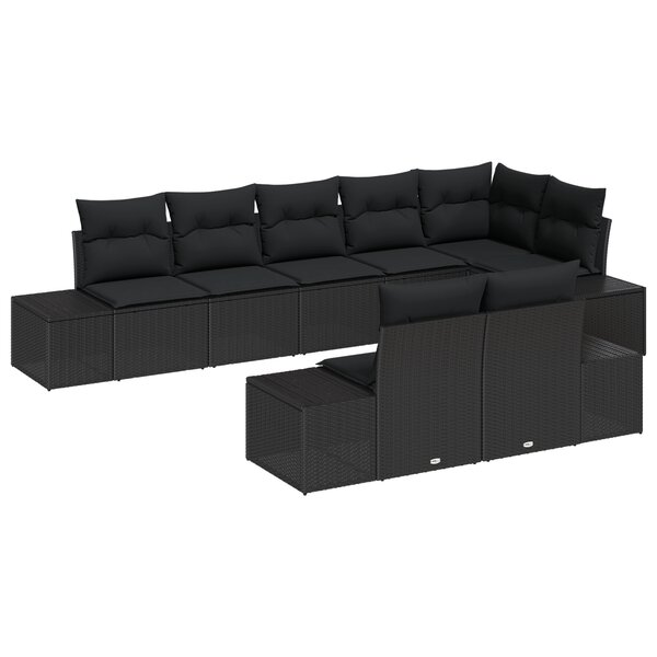 vidaXL Ensemble de canapé de jardin 8 pièces avec coussins noir en poly rotin