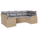 vidaXL Ensemble de Canapé de Jardin 6 pièces avec Coussins Beige Rattan Poly