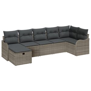 vidaXL Ensemble de canapé de jardin 7 pièces avec coussins Gris en rattan synthétique
