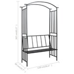 vidaXL Voûte de jardin avec banc Noir 128x50x207 cm Fer
