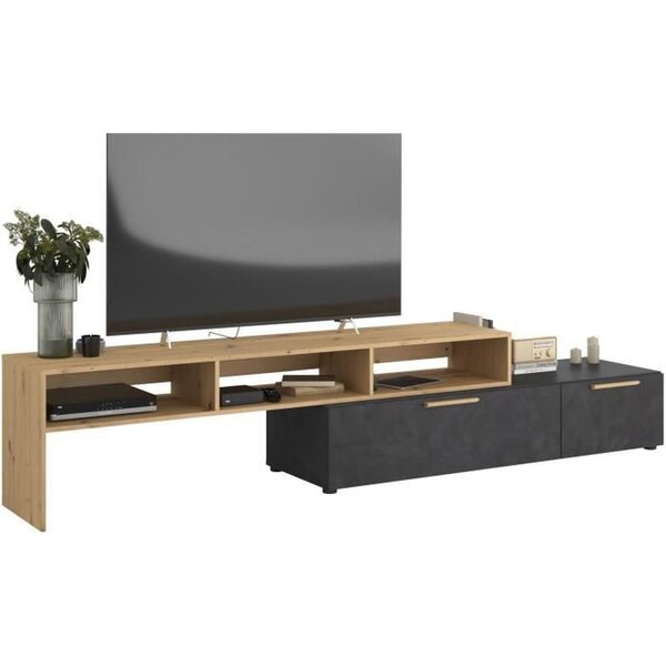 Meuble TV RAW - chêne et Steam noir - 1 abattant + 1 tiroir - 4 modulations au choix - 250 x 50 x 46.6 cm
