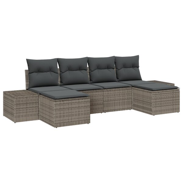 vidaXL Ensemble de canapé de jardin de 6 pièces avec coussins gris en poly rotin