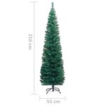 vidaXL Sapin de Noël artificiel mince avec support vert 210 cm PVC