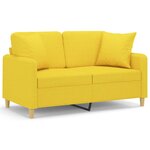 vidaXL Canapé 2 places avec oreillers jaune clair 120 cm tissu