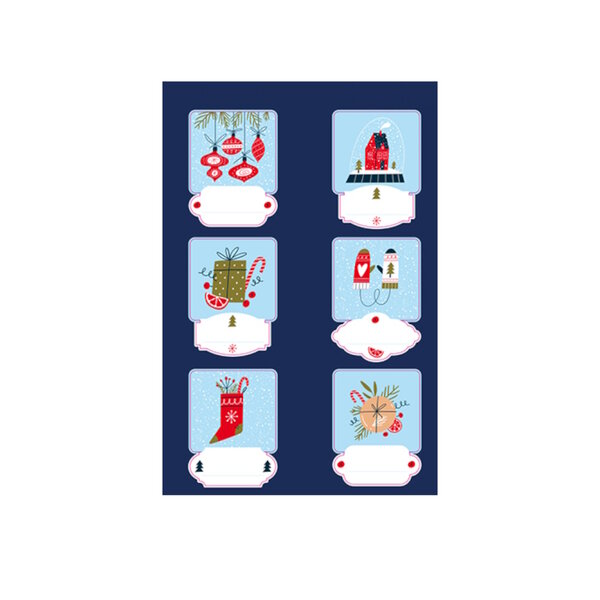 Planche 6 Étiquettes Adhésives Cadeaux Noël - Bleu