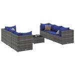 vidaXL Salon de jardin 7 Pièces avec coussins Gris Résine tressée
