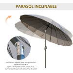 Parasol inclinable rond avec manivelle métal fibre de verre Ø 2 55 m polyester haute densité gris