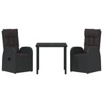 vidaXL Set de salle à manger de jardin 3 pièces avec coussins Noir Poly Rattan