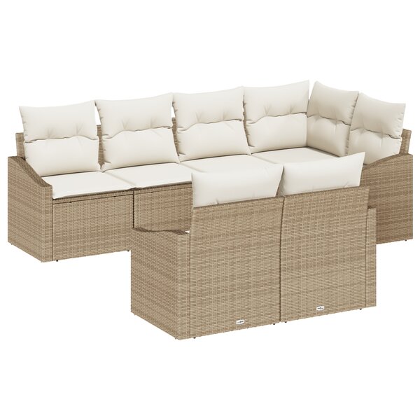 vidaXL Ensemble de canapé de jardin 7 pièces avec coussins Beige Poly Rotin
