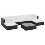vidaXL Salon de jardin 7 Pièces avec coussins Résine tressée Noir