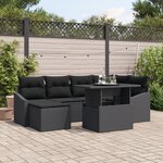 vidaXL Ensemble de canapé de jardin 7 pièces avec coussins en poly rattan noir