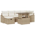 vidaXL Set de Canapés de Jardin 7 Pièces avec Coussins Beige Poly Rattan