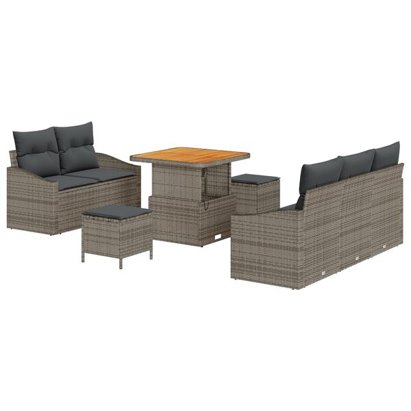 Set de canapé de jardin 8 pièces avec coussins gris rotin synthétique acacia