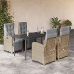 vidaXL Ensemble à manger de jardin avec coussins 5Pièces Beige poly rotin