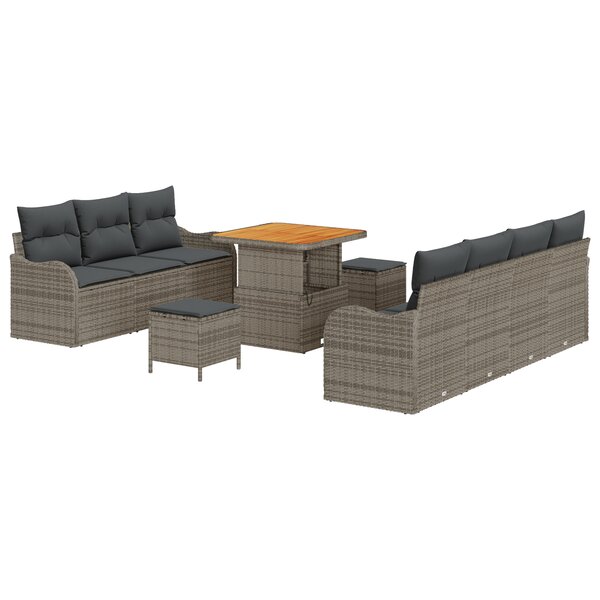 Ensemble de Canapés de Jardin de 10 Pièces avec Coussins en Poly Rattan Gris Acacia
