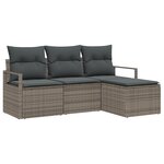 Set de Canapé de Jardin vidaXL 4 pièces avec Coussins Gris Rattan Poly