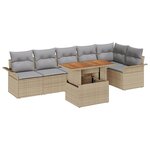 vidaXL Ensemble de dîner de jardin de 7 pièces avec coussins Beige Poly Rattan Acacia
