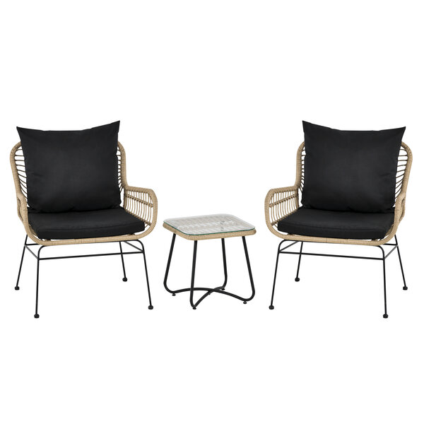 Outsunny Ensemble salon de jardin 3 pièces style exotique 2 fauteuils avec coussins + table basse résine tressée beige métal époxy noir