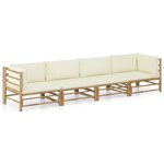 vidaXL Salon de jardin 4 Pièces avec coussins blanc crème bambou