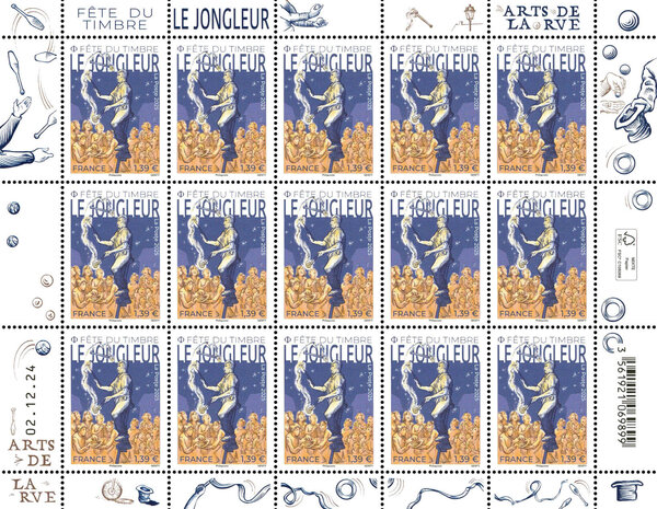 Feuille de 15 timbres - Fête du timbre - Arts de la rue - Jongleur - Lettre verte