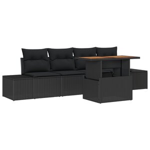 vidaXL Ensemble de canapé de jardin 5 pièces avec coussins noir poly rotin