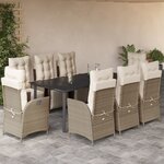 vidaXL Ensemble à manger de jardin et coussins 9 Pièces beige Poly rotin