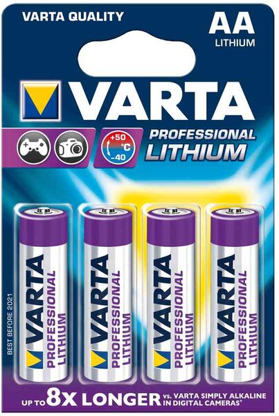 Blister de 4 piles 'Professional Lithium' LR6 Mignon (AA) VARTA