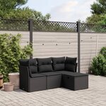 vidaXL Salon de jardin 4 Pièces avec coussins noir résine tressée