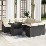 vidaXL Ensemble de canapé de jardin 9 pièces avec coussins Noir Poly Rattan