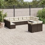 vidaXL Salon de jardin avec coussins 12 Pièces marron résine tressée