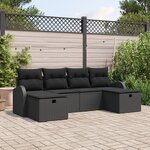 Ensemble de canapé de jardin de 6 pièces avec coussins en poly rotin noir