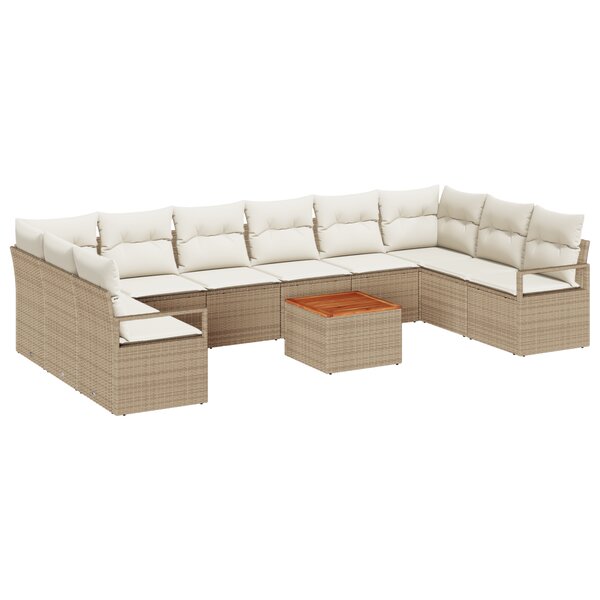 Ensemble de canapé de jardin 11 pièces avec coussins Beige Rattan Acacia