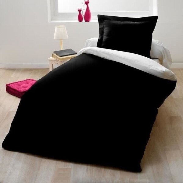 Parure housse de couette - 140 x 200 cm - 100  Coton - Bicolore Noir et blanc