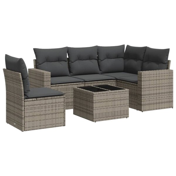 vidaXL Salon de jardin 6 Pièces avec coussins gris résine tressée