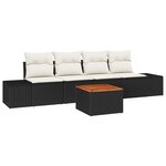 vidaXL Ensemble de canapé de jardin 5 pièces avec coussins noir poly rattan acacia