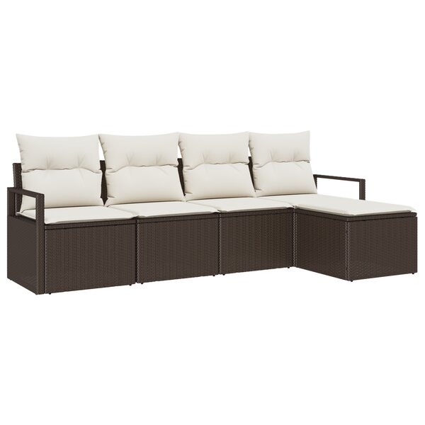 Ensemble de Canapé de Jardin 5 Pièces avec Coussins Marron en Rattan PE