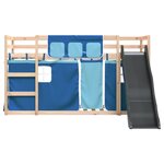 vidaXL Lit superposé avec toboggan et rideaux bleu 90x200 cm