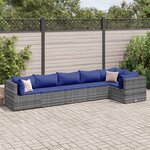 vidaXL Salon de jardin 6 Pièces avec coussins Gris Résine tressée