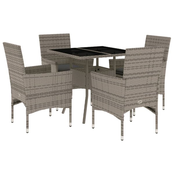 vidaXL Ensemble à manger de jardin et coussins 5 Pièces gris rotin verre