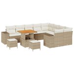 Ensemble de Canapé de Jardin 12 Pièces avec Coussins Beige Poly Rotin Acacia
