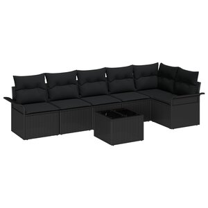 vidaXL Ensemble de Canapés de Jardin 7 Pièces avec Coussins Rotin Poly Beige