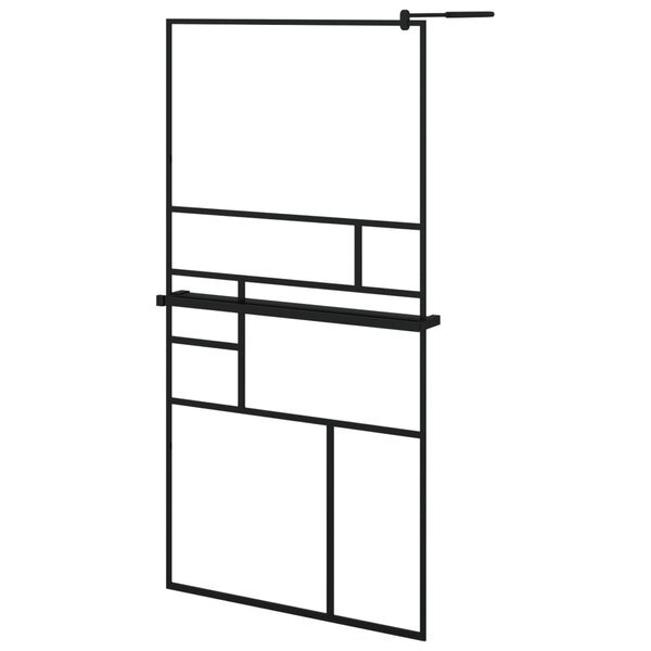 vidaXL Paroi de douche avec étagère Noir 100x195cm Verre ESG&Aluminium