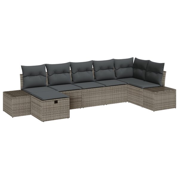 vidaXL Ensemble de Canapé de Jardin 7 pièces avec Coussins Gris Poly Rattan