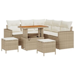 Ensemble de canapé de jardin 8 pièces avec coussins Beige Poly Rotin Acacia
