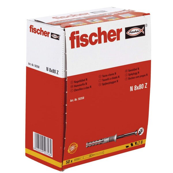 Fischer jeu de chevilles à tête fraisée hammerfix n8 x 80/40 s 50 pièces
