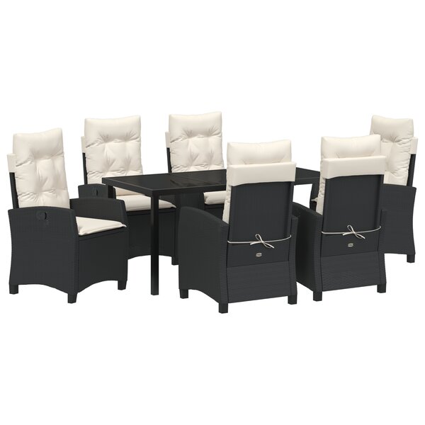 vidaXL Ensemble de salle à manger de jardin de 7 pièces avec coussins Noir Poly Rattan