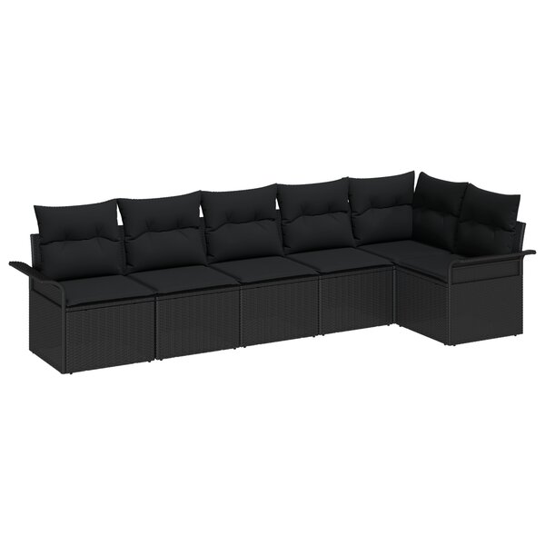 vidaXL Ensemble de canapé de jardin 6 pièces avec coussins noir en poly rattan