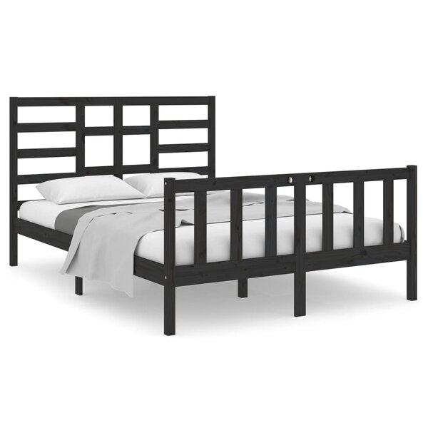 vidaXL Cadre de lit sans matelas noir bois massif 140x190 cm