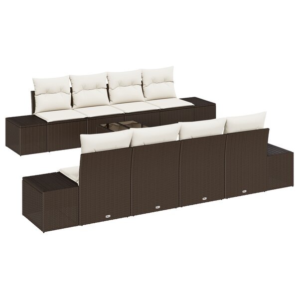 vidaXL Ensemble de canapé de jardin 9 pièces avec coussins en rotin marron